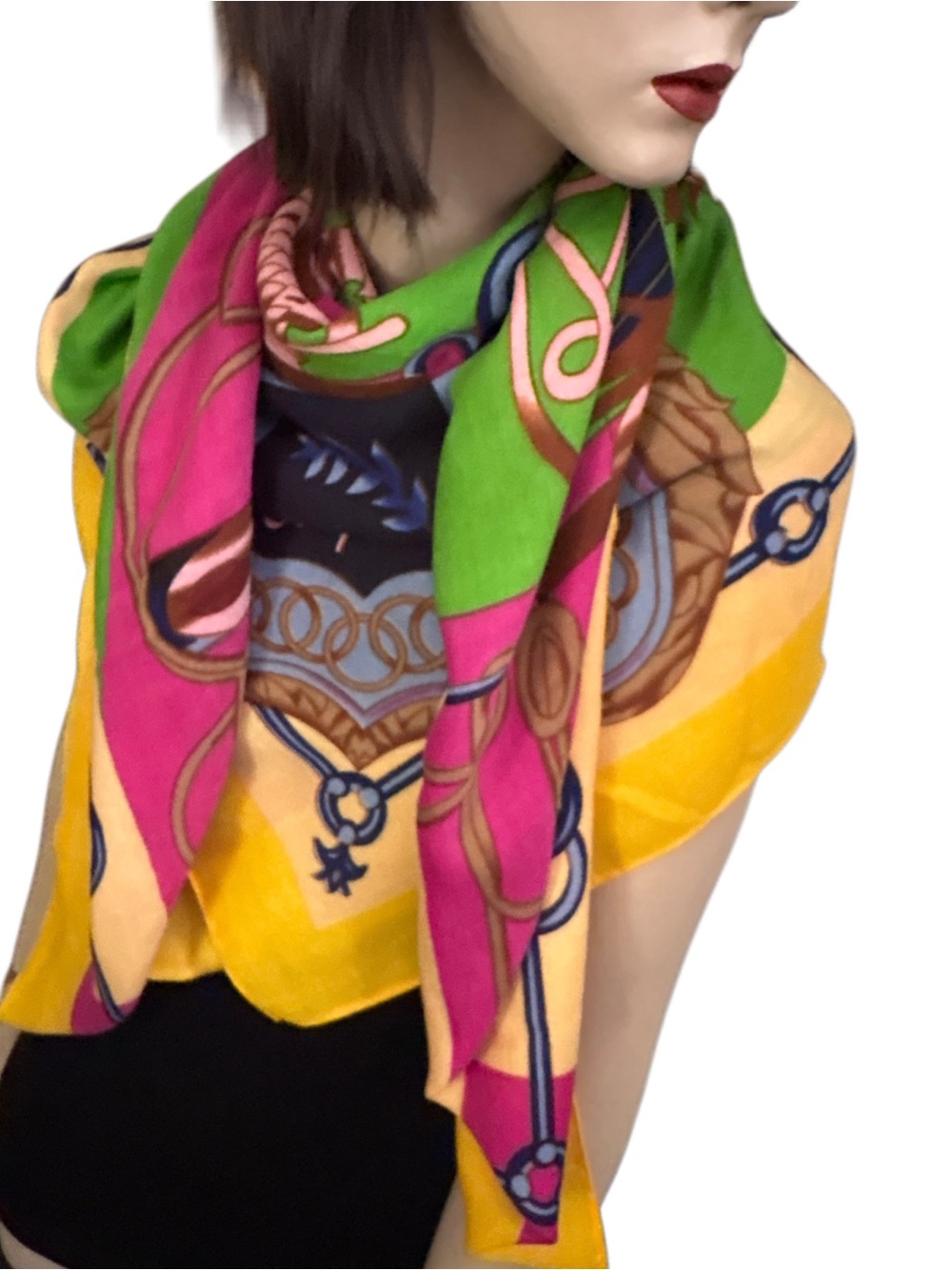 Vintage 50” Square Viscose Colorful Wrap Shawl Cliquetés Equestrian Scarf